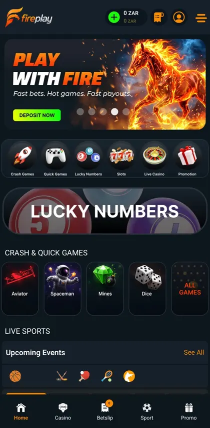 The Fireplay mobile homepage